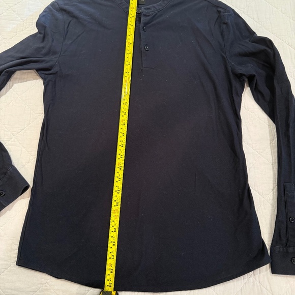 Hugo Boss Navy Blue Slim Fit Mercerized Henley 3-Button Shirt Cotton - Medium M - Picture 9 of 12